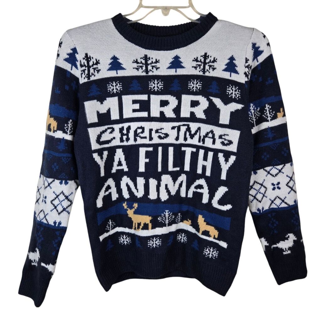 Merry Christmas Ya Filthy Animal Home Alone You Look Ugly Today Sweater Sz XS